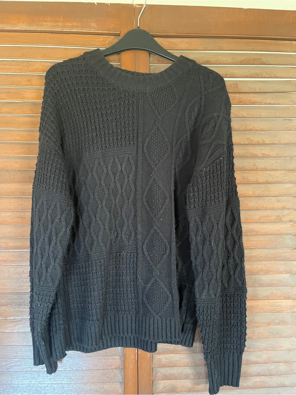 Women's Black Cable-Knit Crewneck Sweater